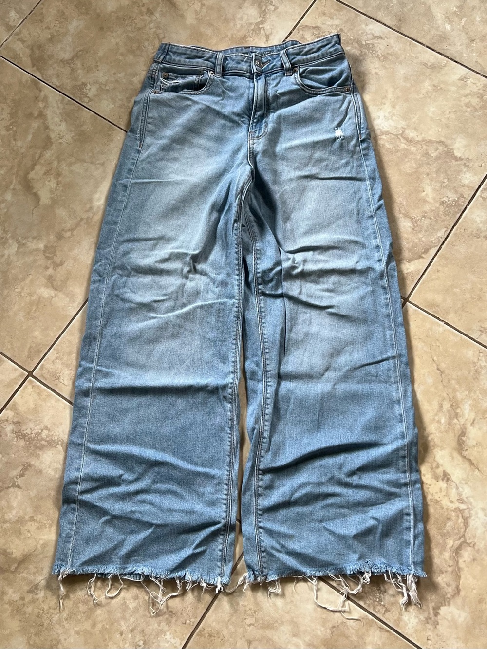 VTG American Eagle High Waisted Distressed Wide Leg Jeans SZ 2